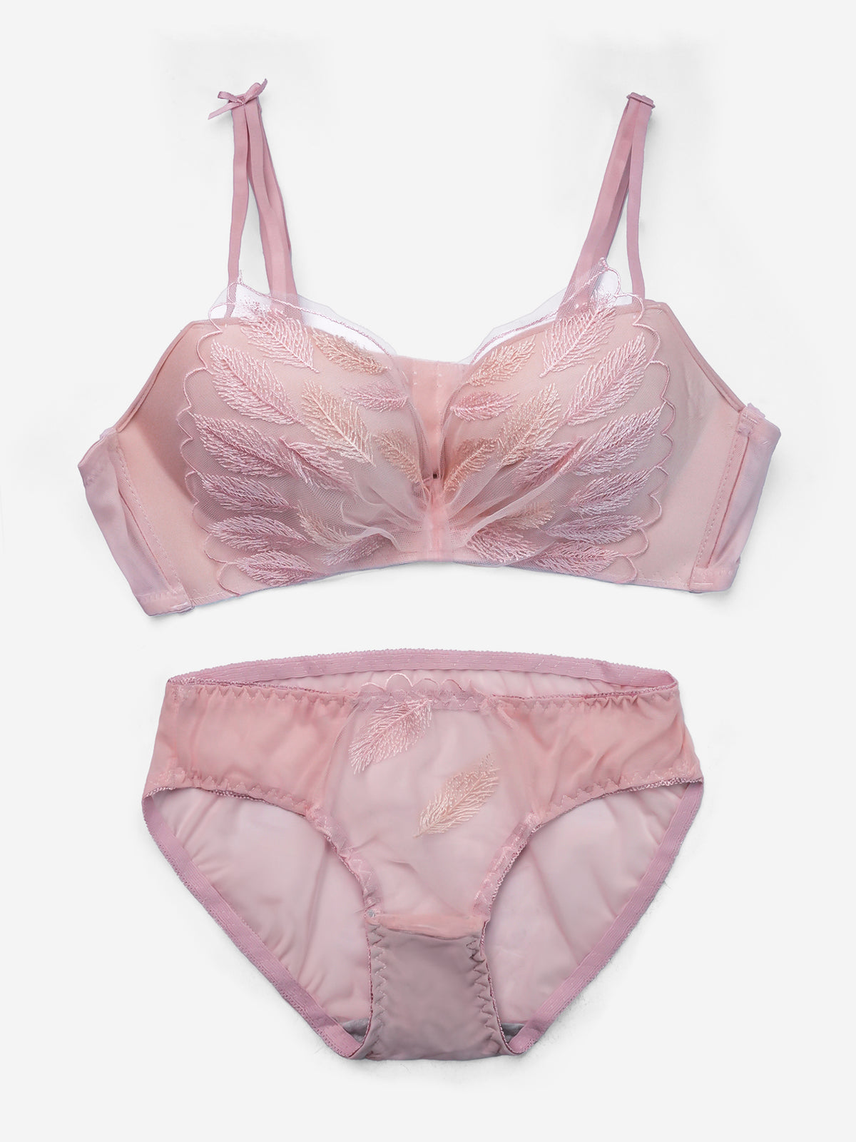 Emanay Leaf Embroidery Bra & Panty Lingerie Set