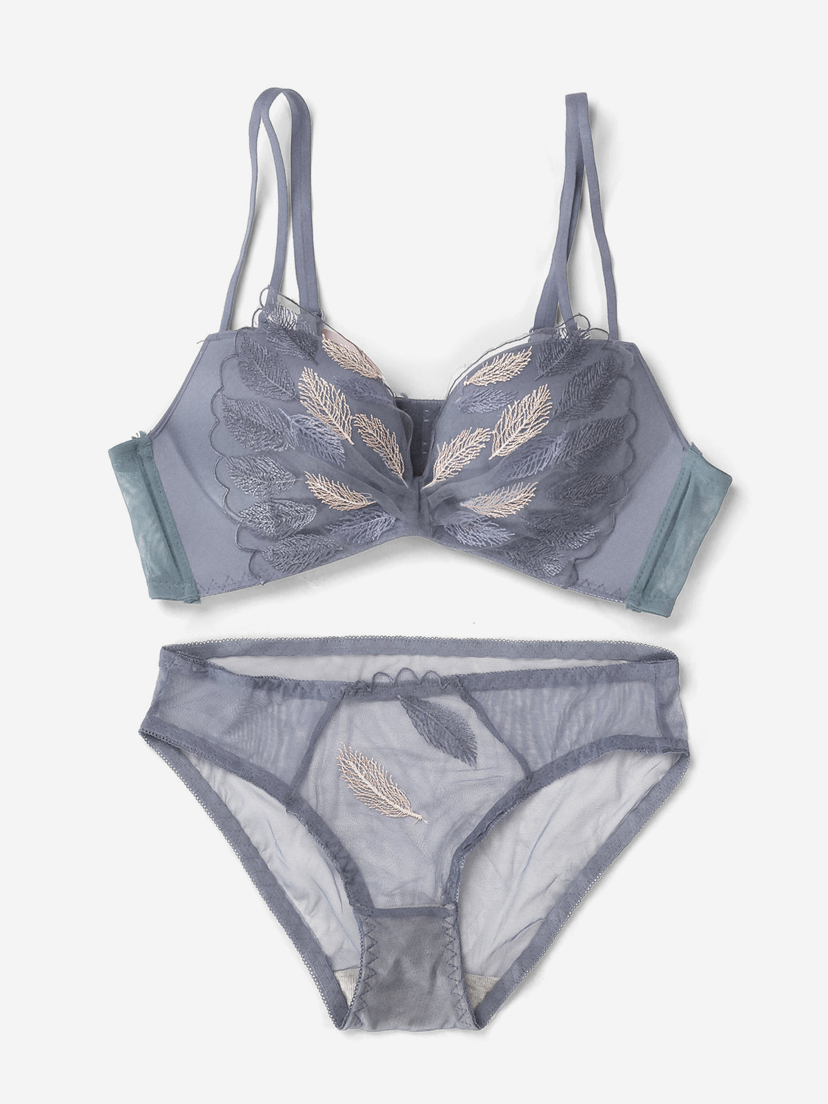 Emanay Leaf Embroidery Bra & Panty Lingerie Set
