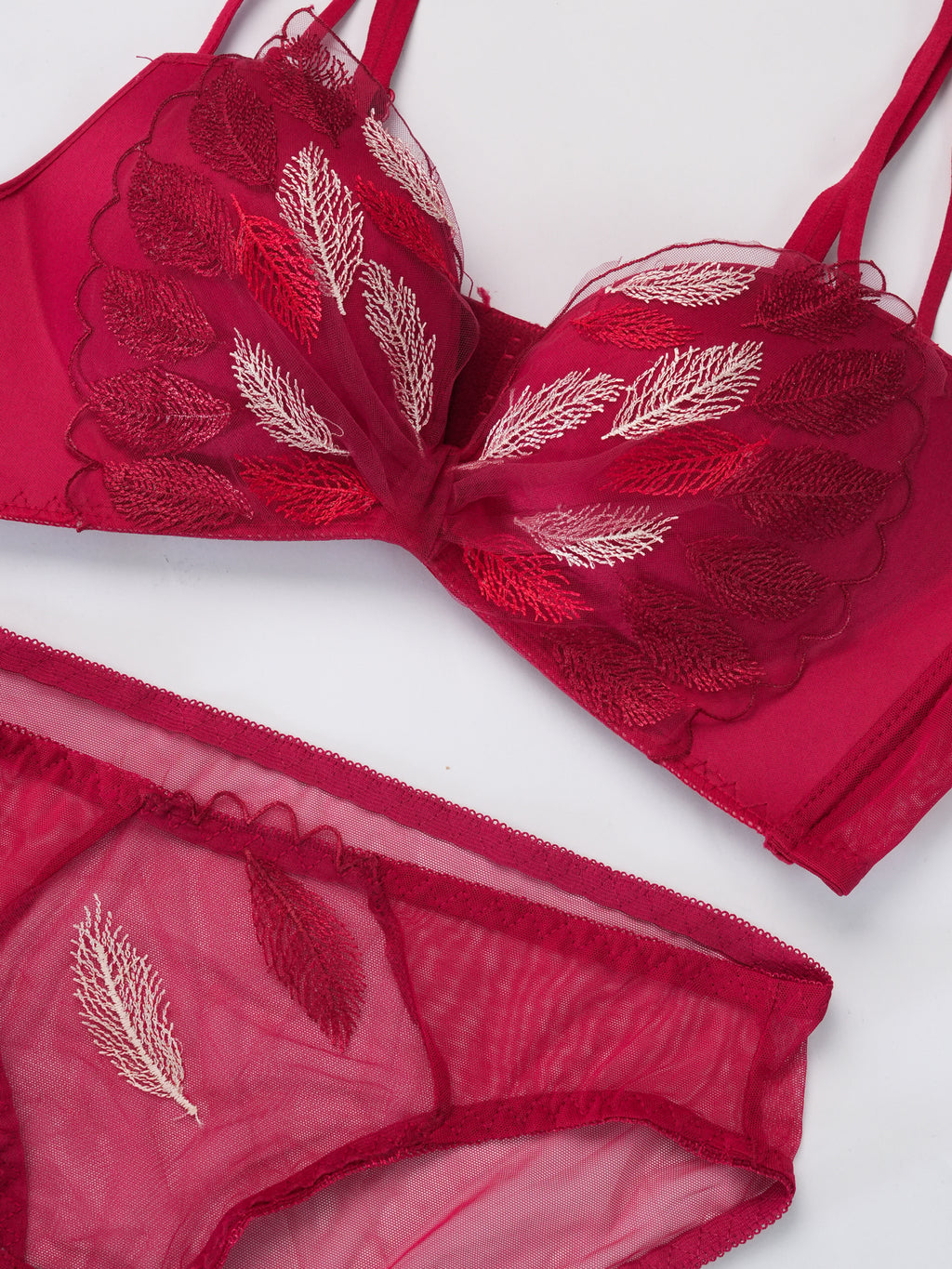 Emanay Leaf Embroidery Bra & Panty Lingerie Set