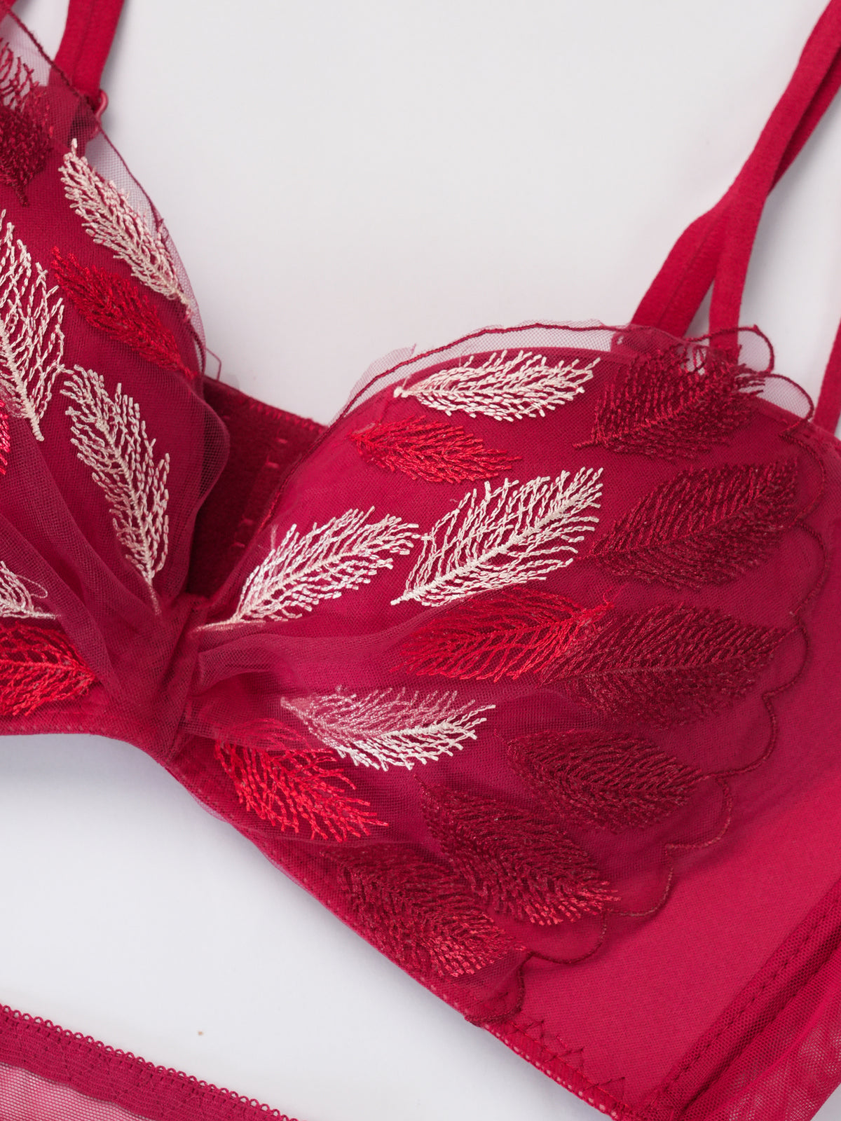 Emanay Leaf Embroidery Bra & Panty Lingerie Set