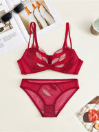 Emanay Leaf Embroidery Bra & Panty Lingerie Set