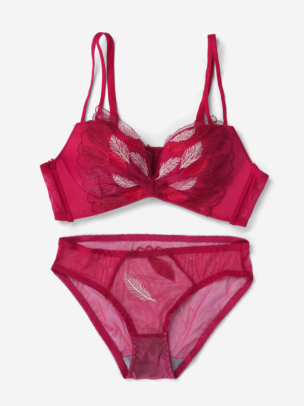 Emanay Leaf Embroidery Bra & Panty Lingerie Set