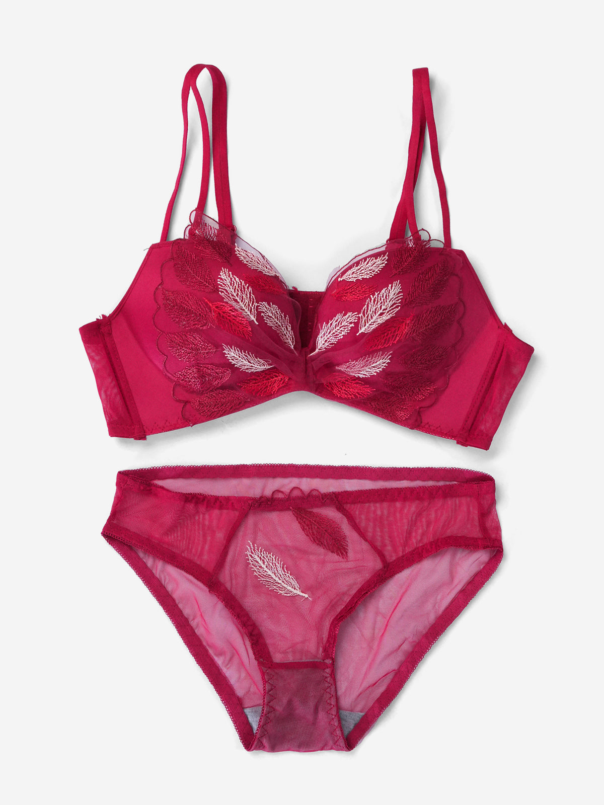 Emanay Leaf Embroidery Bra & Panty Lingerie Set
