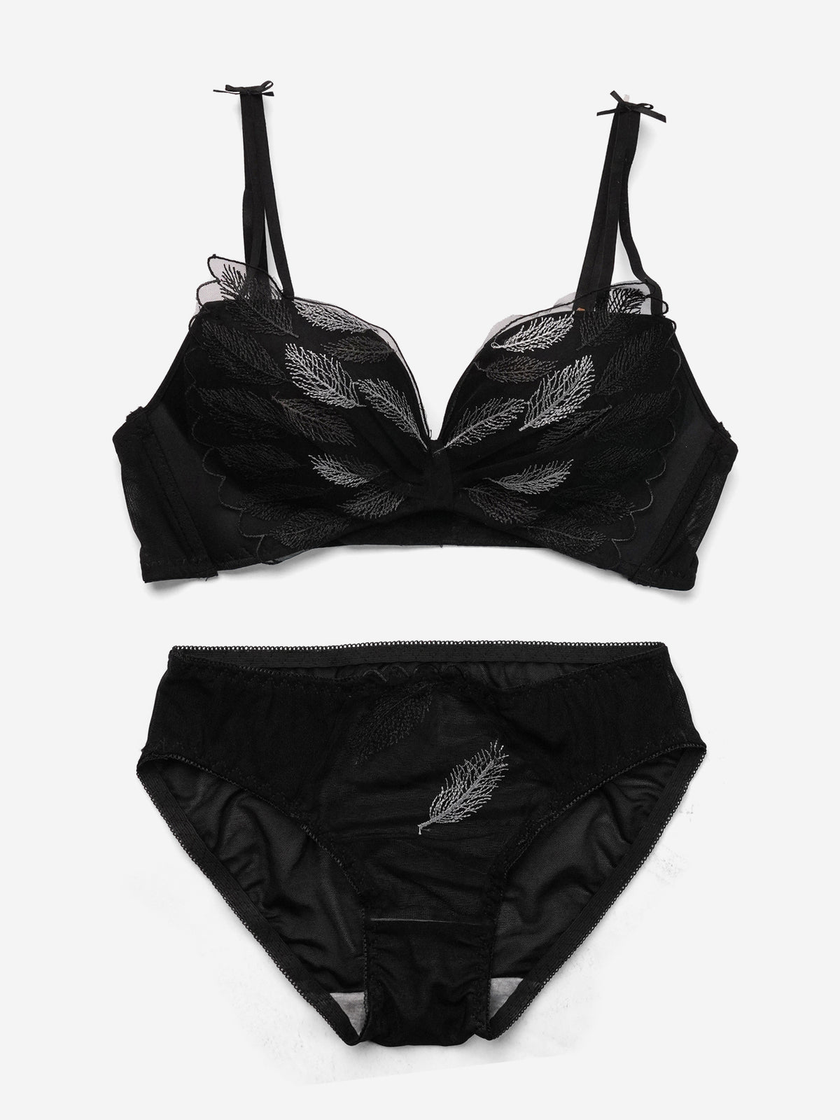 Emanay Leaf Embroidery Bra & Panty Lingerie Set