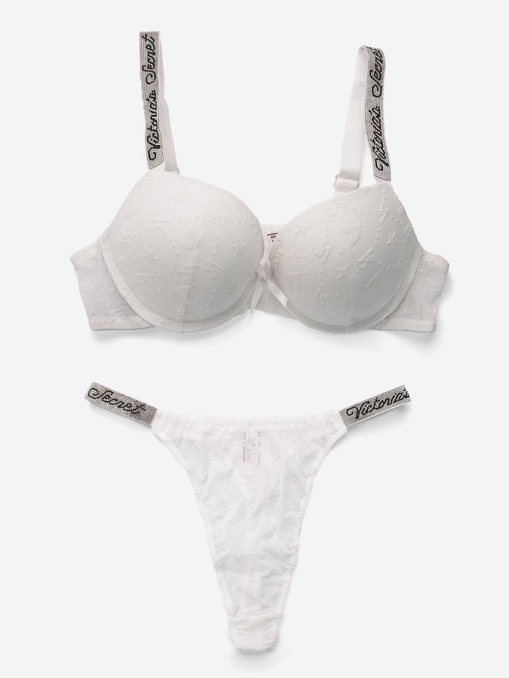 Emanay Rhinestone Strap Bra & Thong Lingerie Set