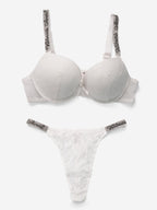 Emanay Rhinestone Strap Bra & Thong Lingerie Set