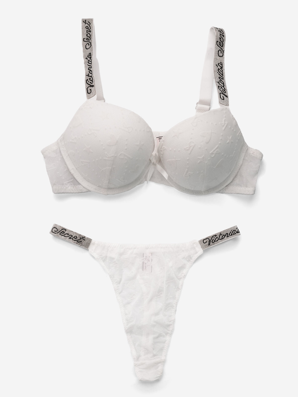 Emanay Rhinestone Strap Bra & Thong Lingerie Set