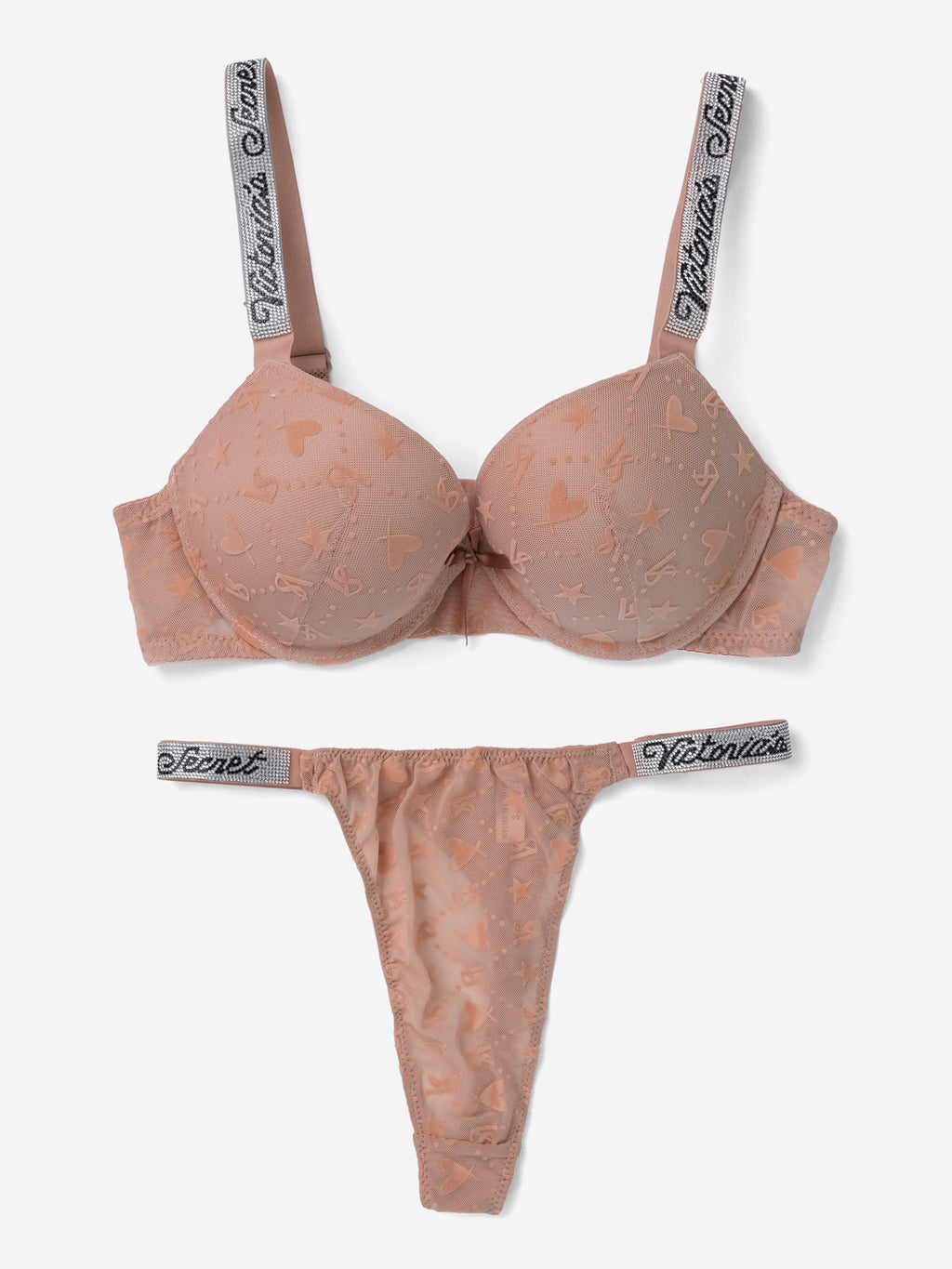 Emanay Rhinestone Strap Bra & Thong Lingerie Set