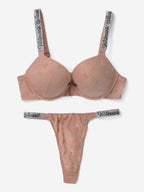 Emanay Rhinestone Strap Bra & Thong Lingerie Set