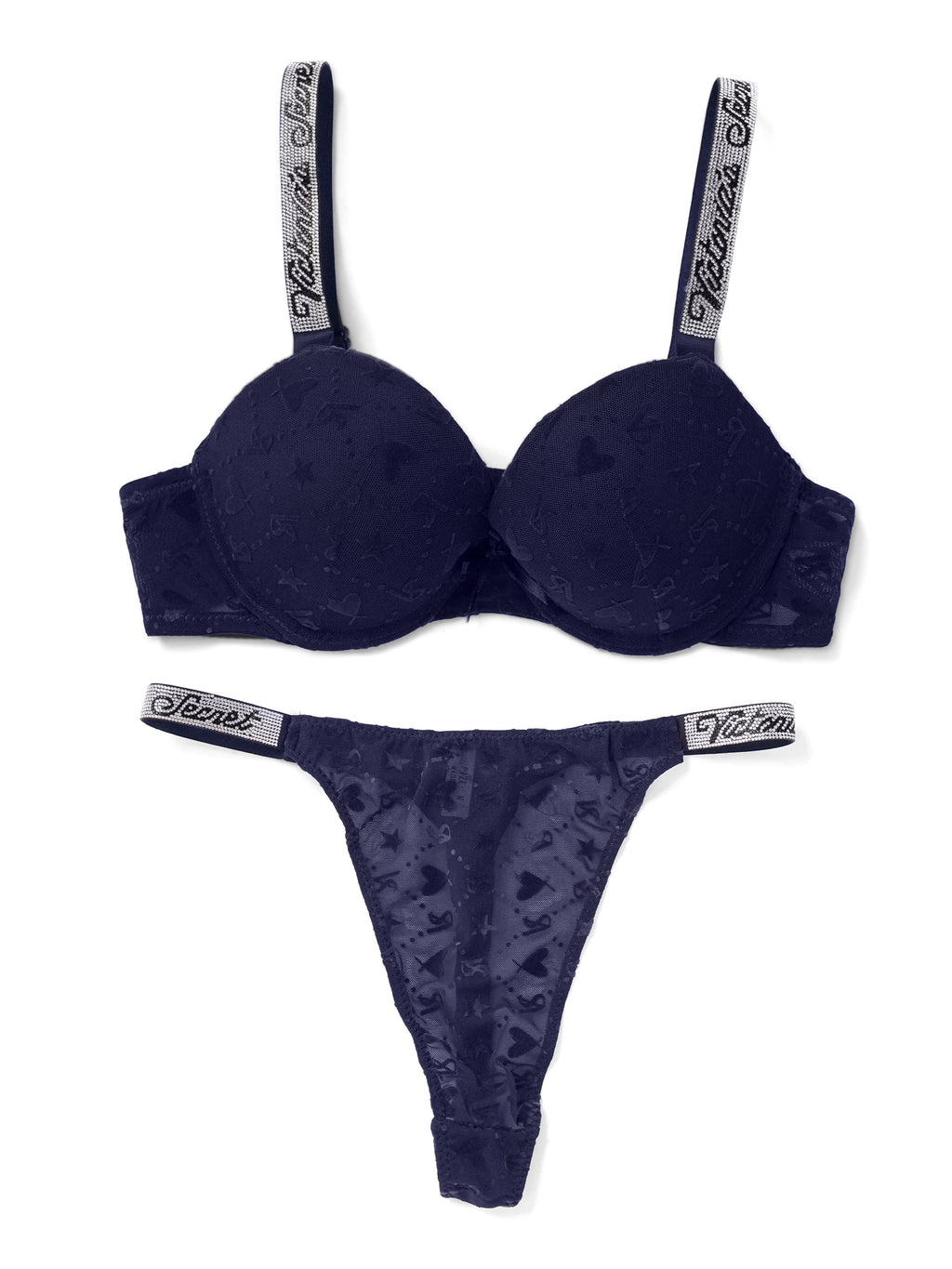 Emanay Rhinestone Strap Bra & Thong Lingerie Set