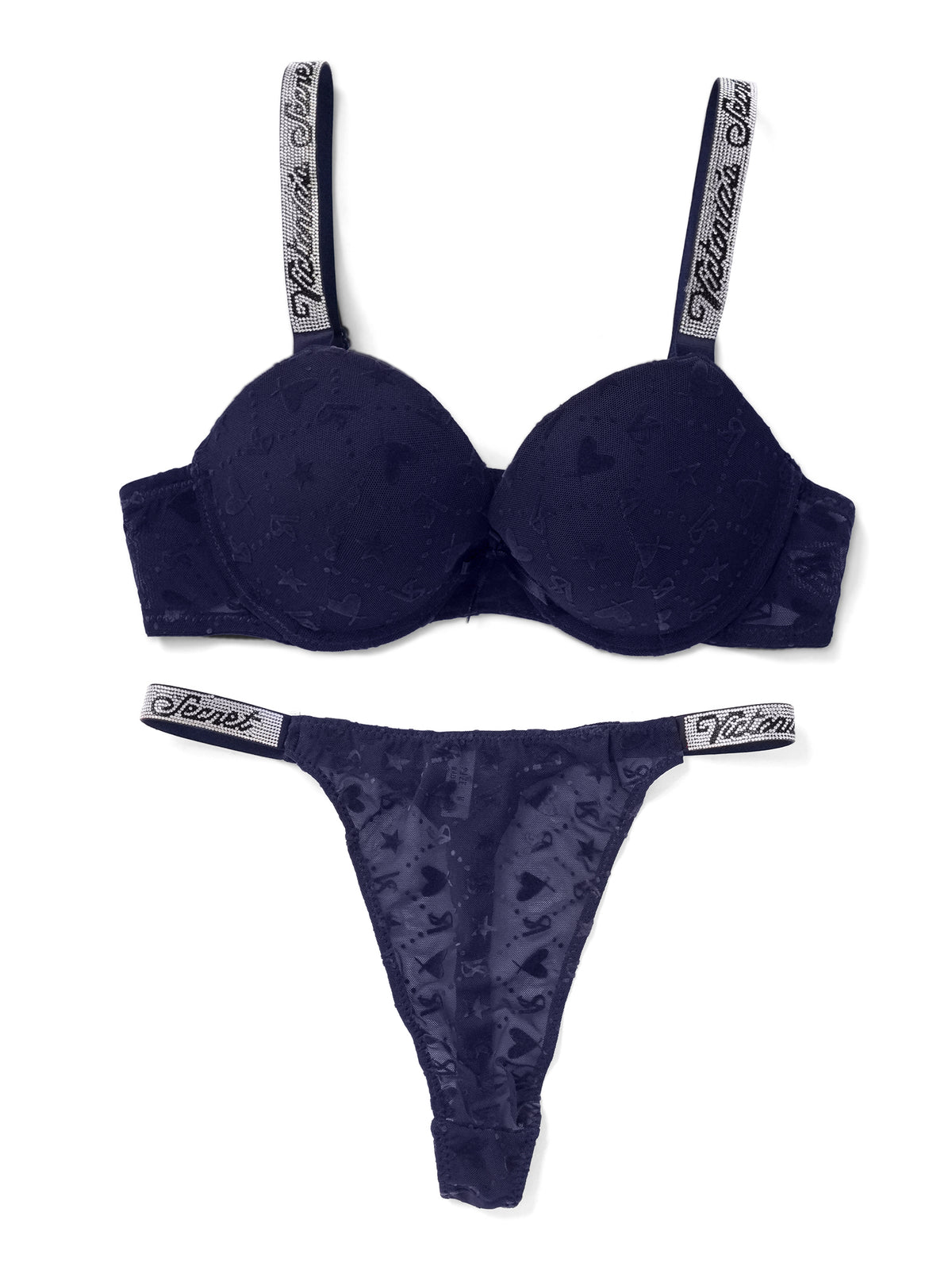 Emanay Rhinestone Strap Bra & Thong Lingerie Set