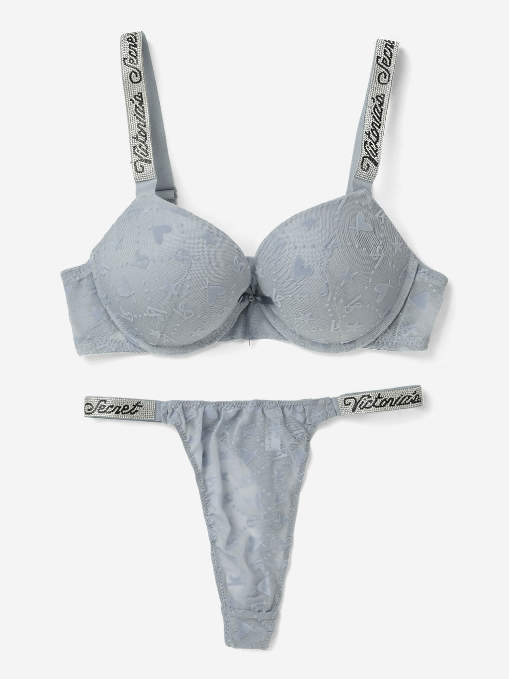 Emanay Rhinestone Strap Bra & Thong Lingerie Set