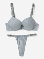 Emanay Rhinestone Strap Bra & Thong Lingerie Set
