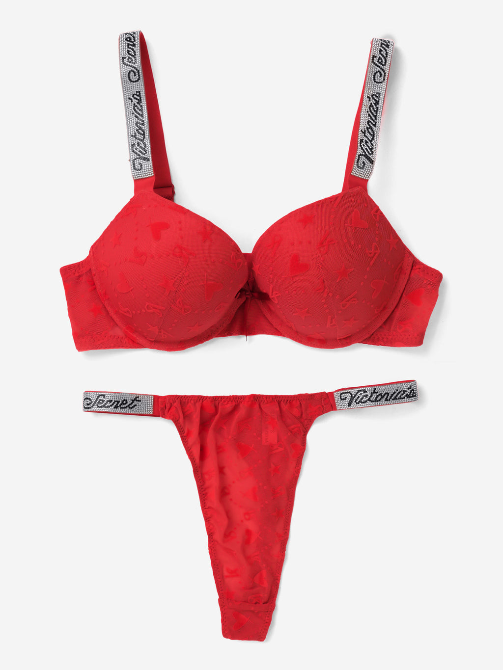 Emanay Rhinestone Strap Bra & Thong Lingerie Set