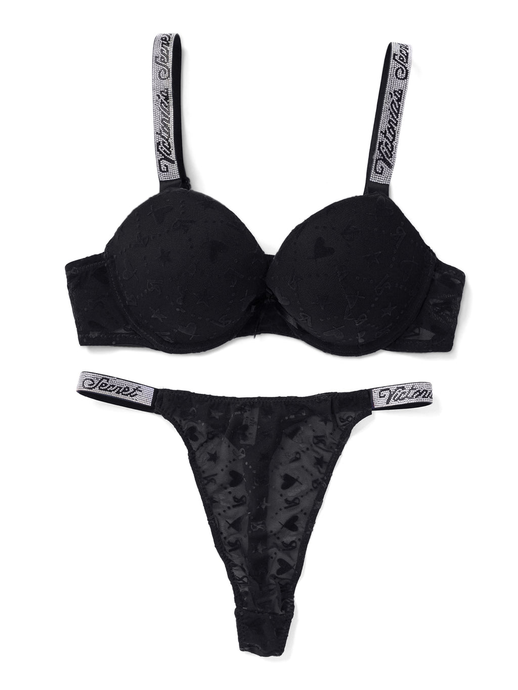 Emanay Rhinestone Strap Bra & Thong Lingerie Set