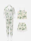 Emanay Green Botanical Print 4-Piece Sleepwear Set
