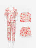 Emanay Red Heart Print 4-Piece Sleepwear Set