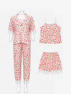 Emanay Red Heart Print 4-Piece Sleepwear Set