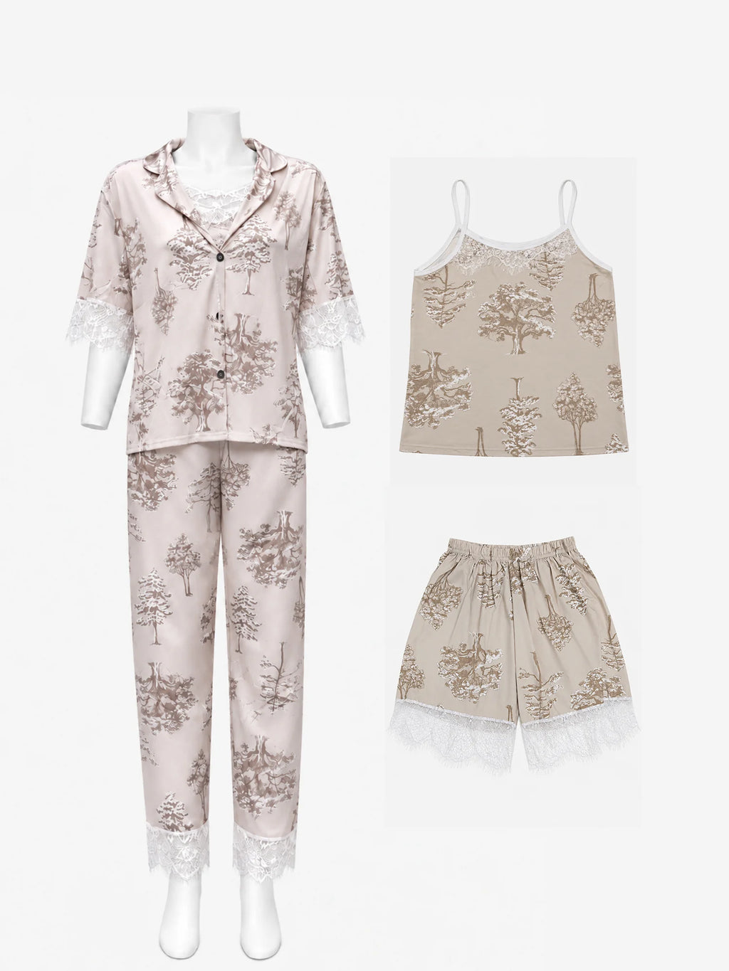 Emanay Blush Pink Print 4-Piece Sleepwear Set