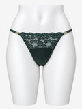 Forest green floral lace thong on white mannequin, alternate front view