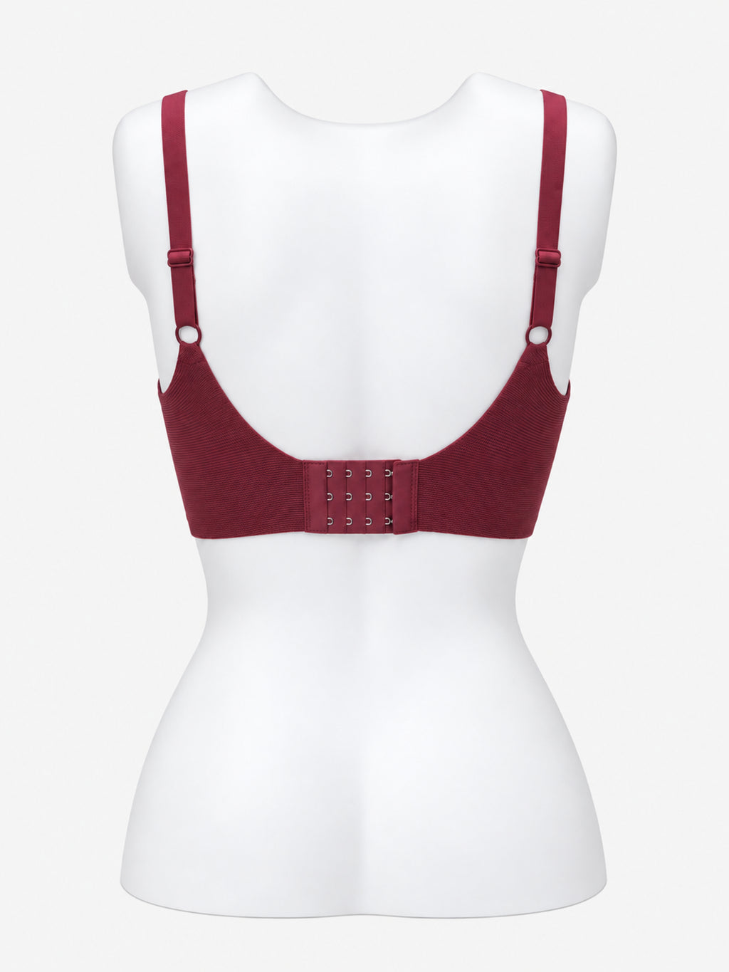 Beige ribbed V-neck bra on mannequin, front view