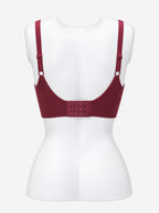 Beige ribbed V-neck bra on mannequin, front view