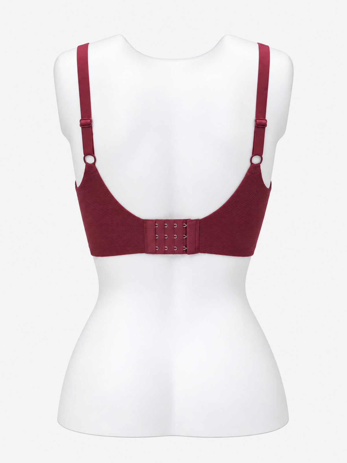 Beige ribbed V-neck bra on mannequin, front view