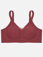 Cream ribbed V-neck bra on mannequin, front view