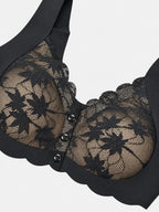 Black floral lace blouse bra isolated front view