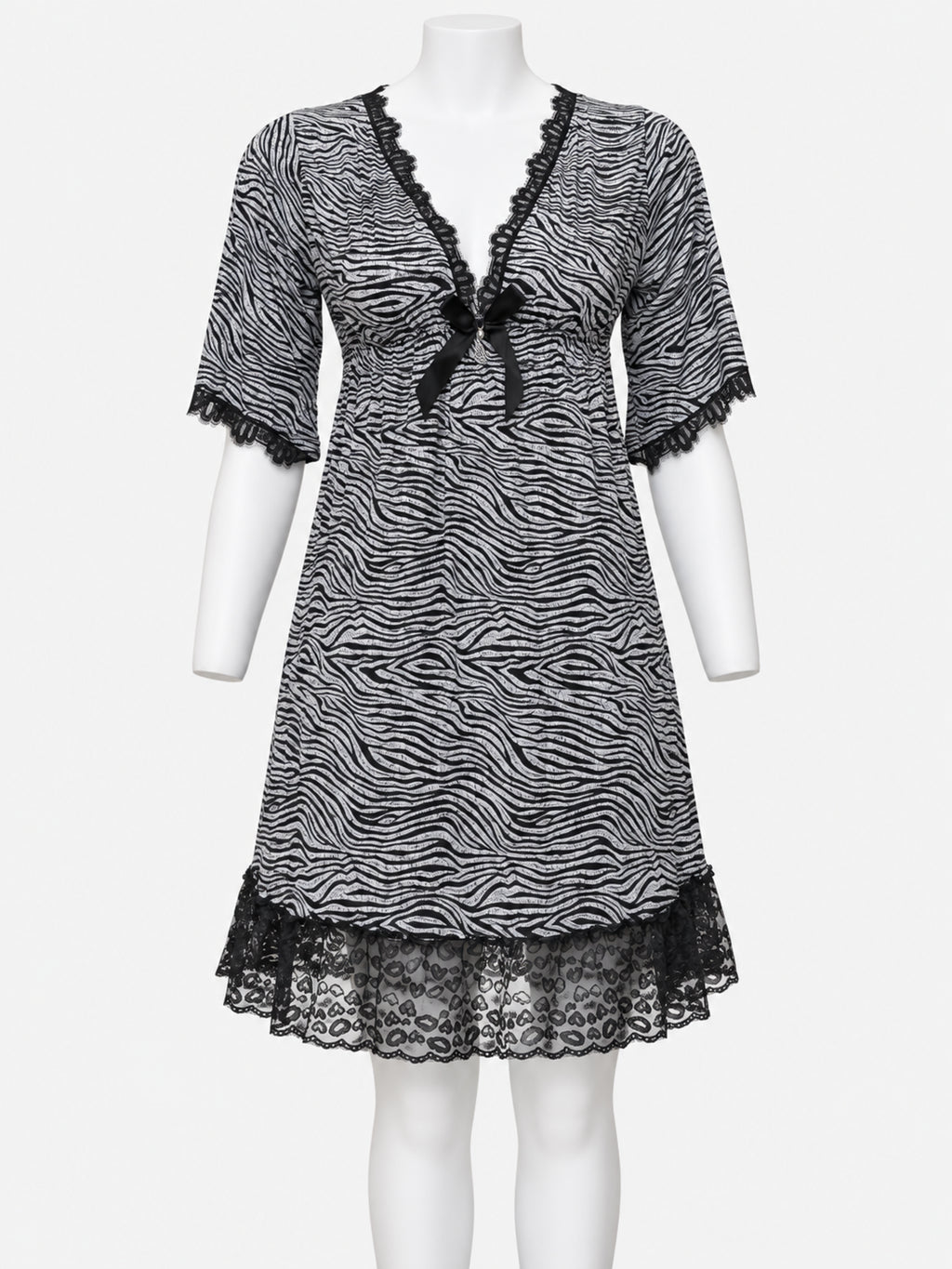 Emanay Zebra Print Lace-Trim Nighty Set