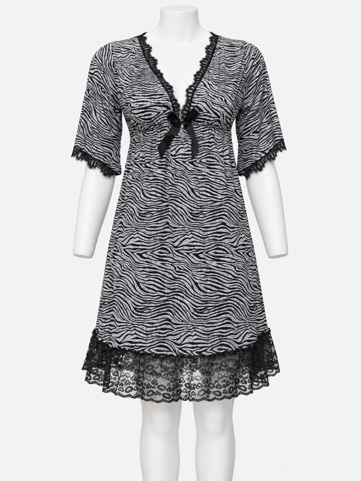 Emanay Zebra Print Lace-Trim Nighty Set