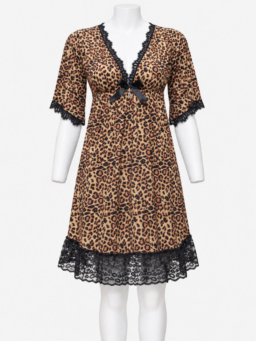 Emanay Leopard Print Lace-Trim Nighty Set