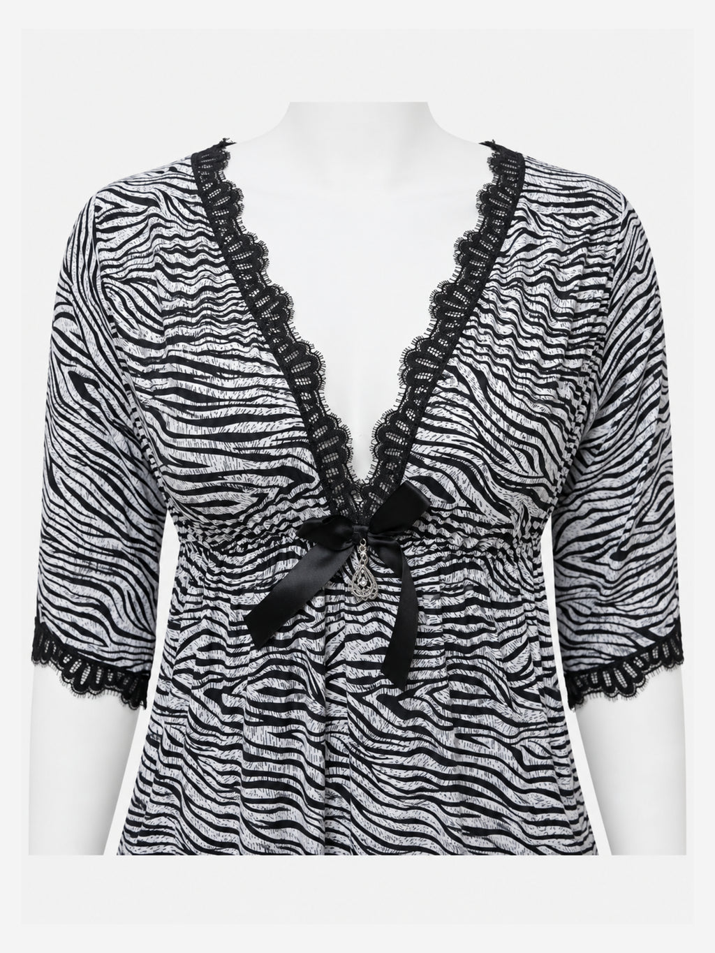 Emanay Zebra Print Lace-Trim Nighty Set