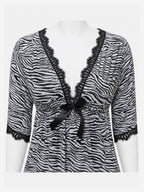 Emanay Zebra Print Lace-Trim Nighty Set