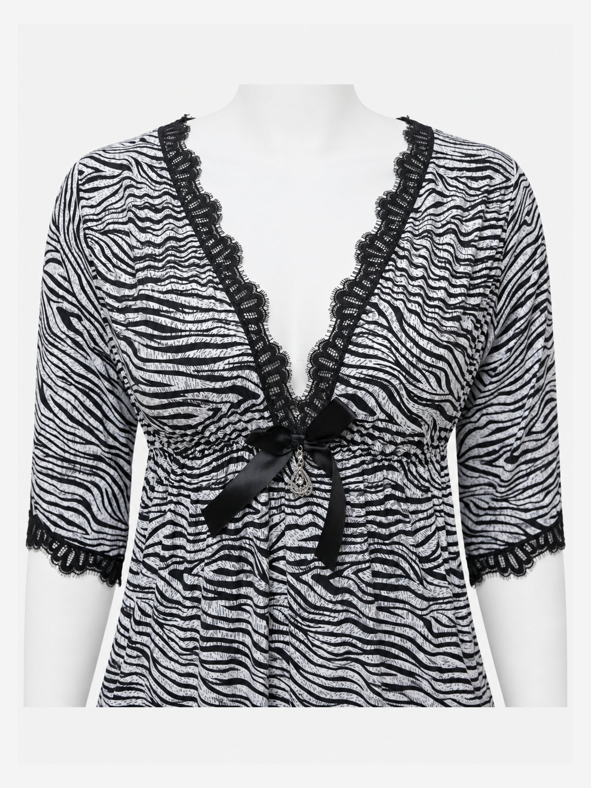 Emanay Zebra Print Lace-Trim Nighty Set