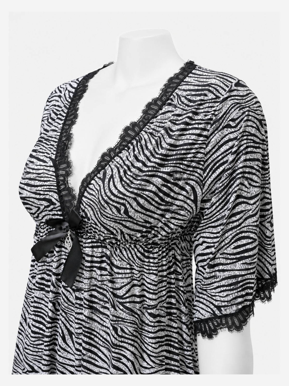 Emanay Zebra Print Lace-Trim Nighty Set