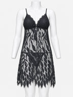 Emanay Black Floral Lace Babydoll & Thong Set