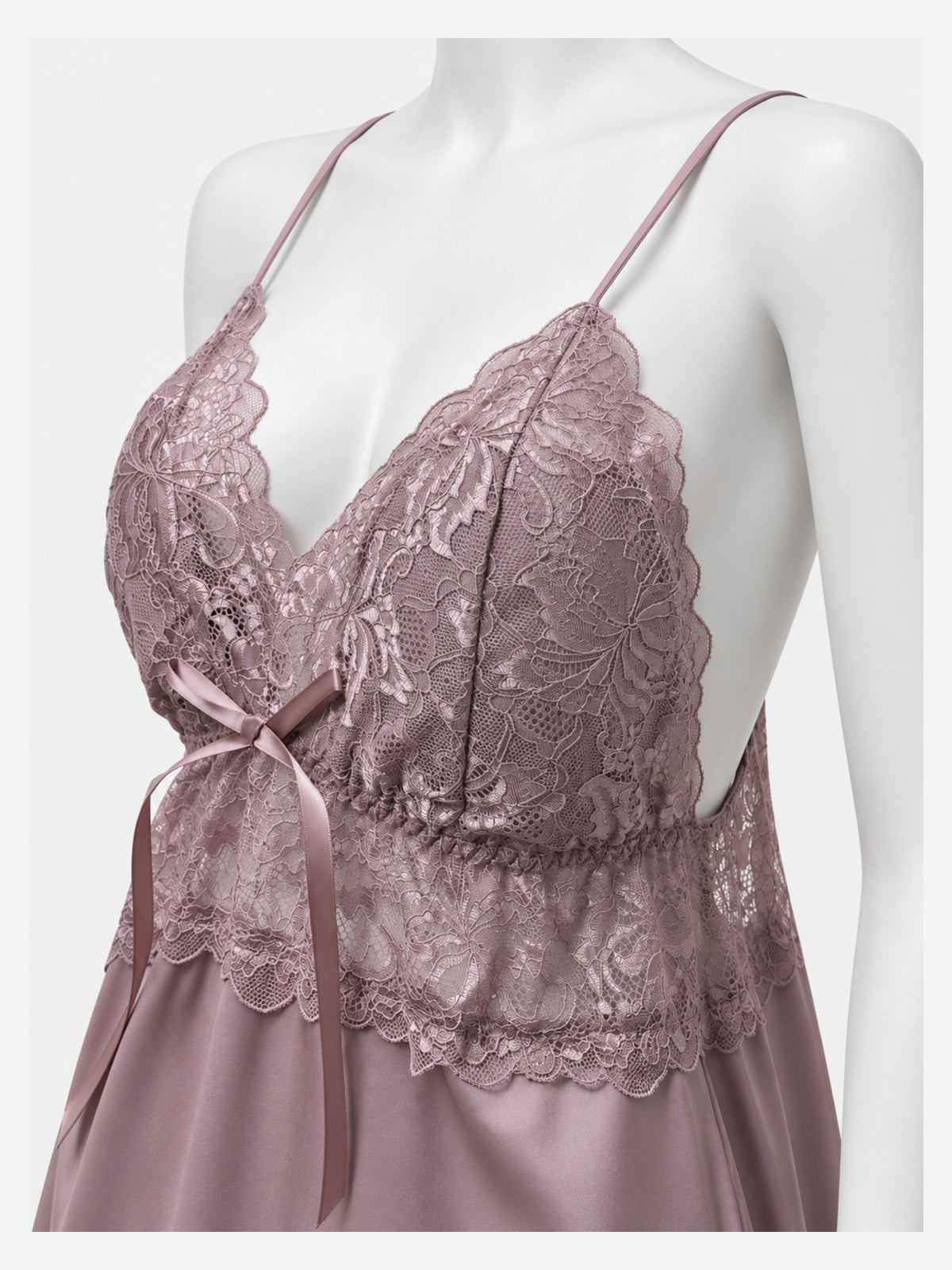 Mauve lace nightdress bodice detail