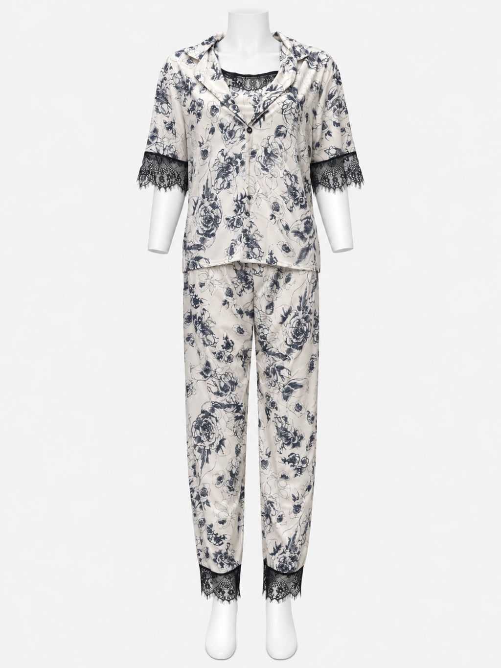 Emanay Floral Lace-Trim 4-Piece Sleepwear Set