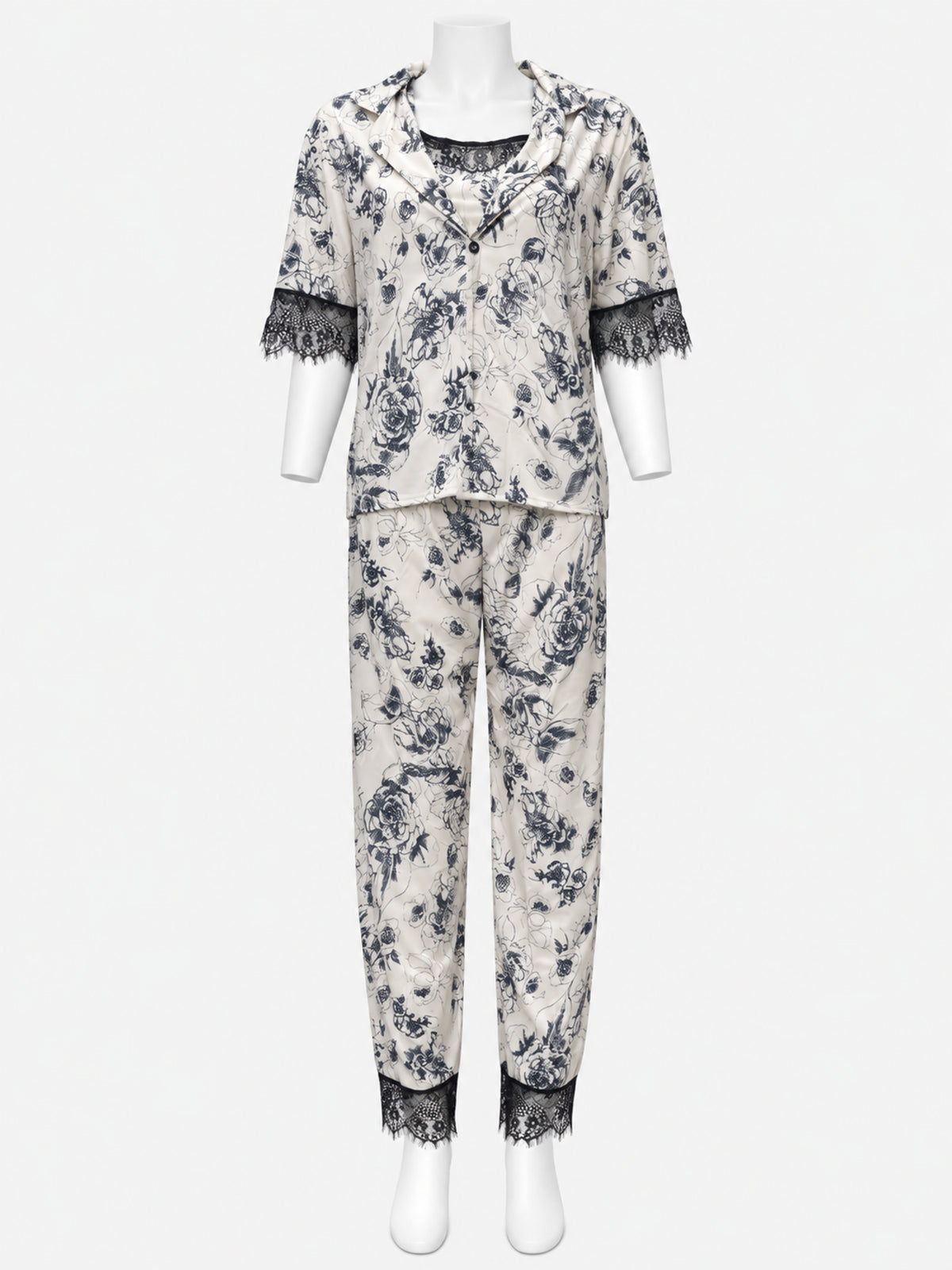 Emanay Floral Lace-Trim 4-Piece Sleepwear Set