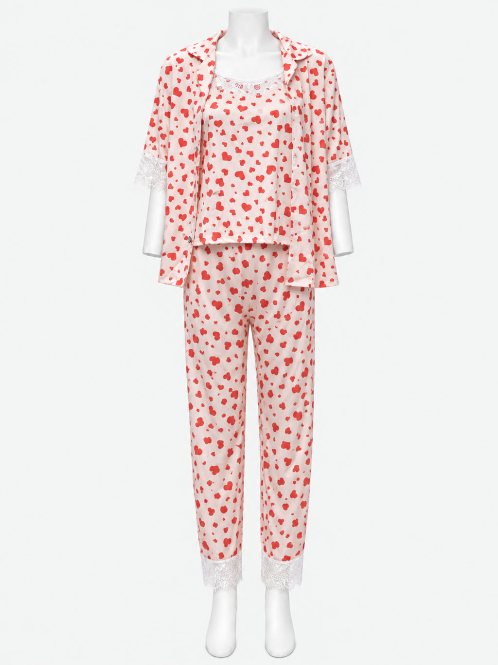 Emanay Red Heart Print 4-Piece Sleepwear Set