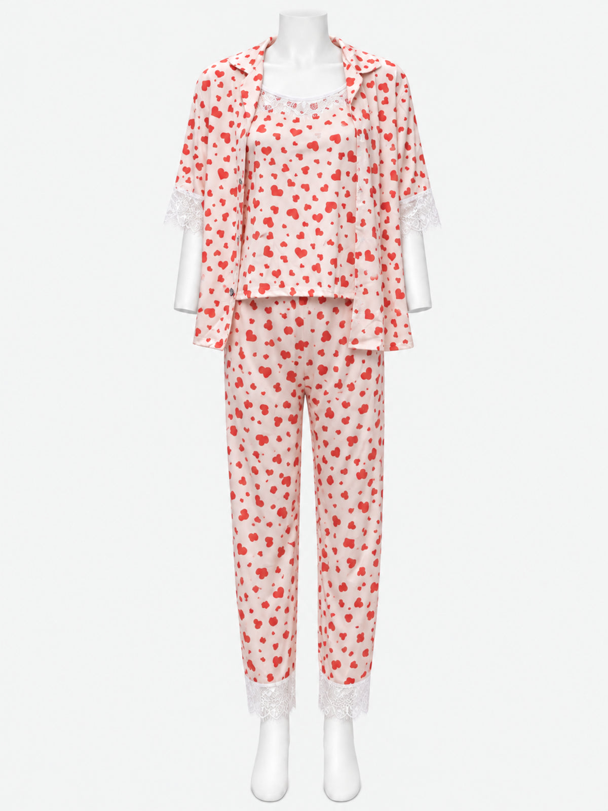 Emanay Red Heart Print 4-Piece Sleepwear Set