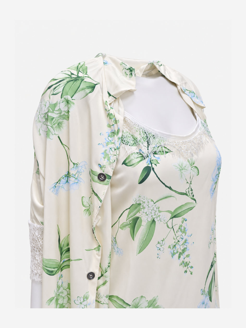 Emanay Green Botanical Print 4-Piece Sleepwear Set