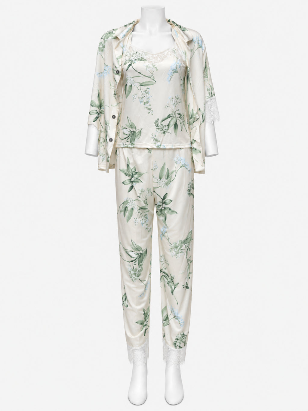 Emanay Green Botanical Print 4-Piece Sleepwear Set