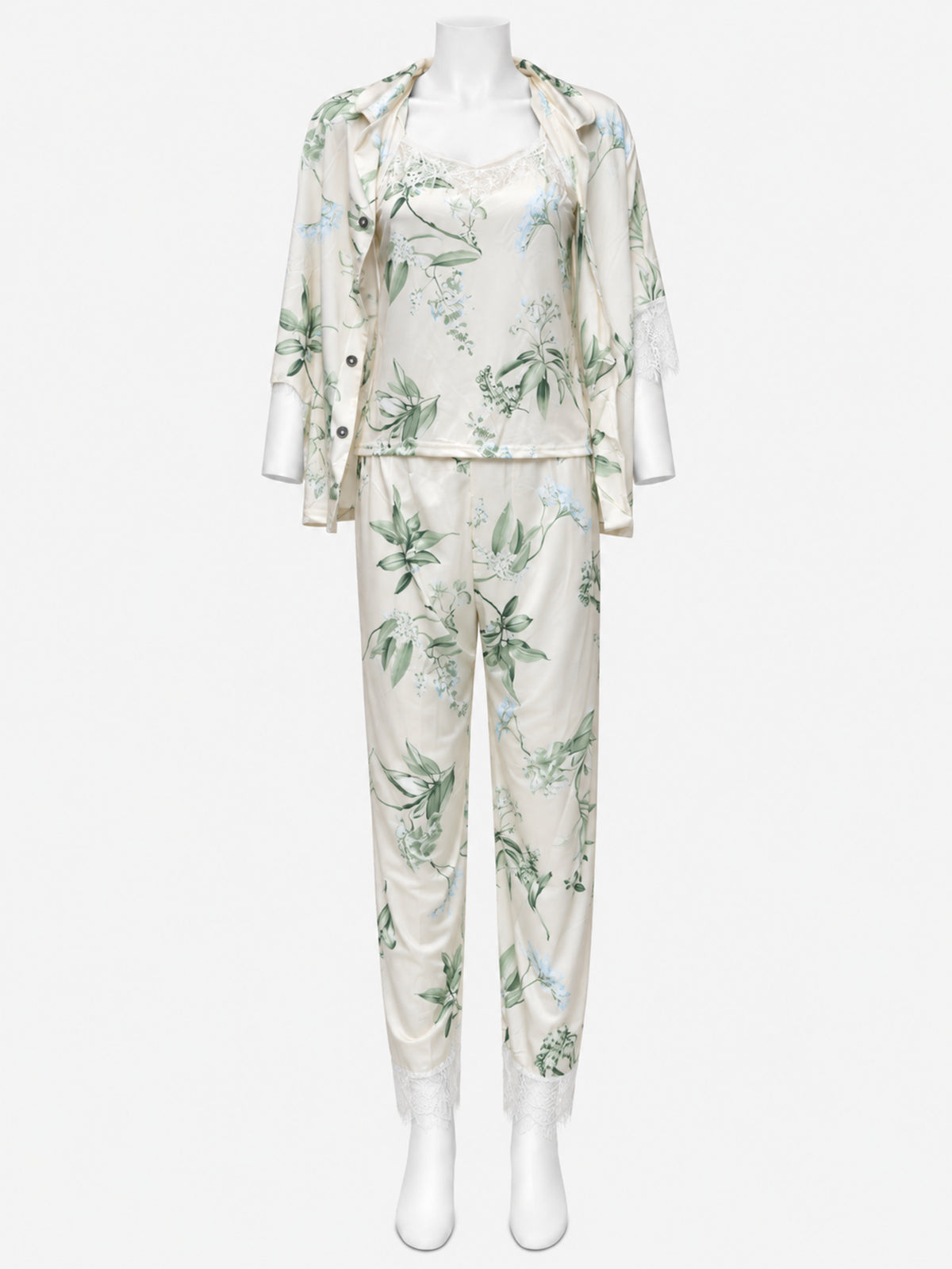 Emanay Green Botanical Print 4-Piece Sleepwear Set