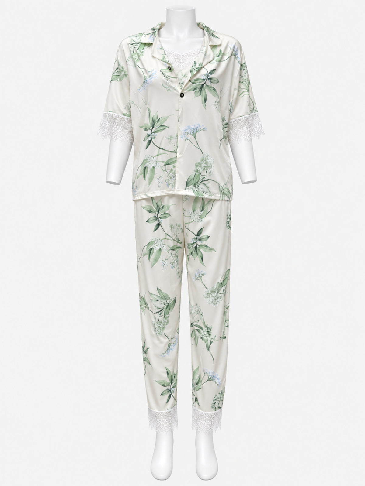 Emanay Green Botanical Print 4-Piece Sleepwear Set