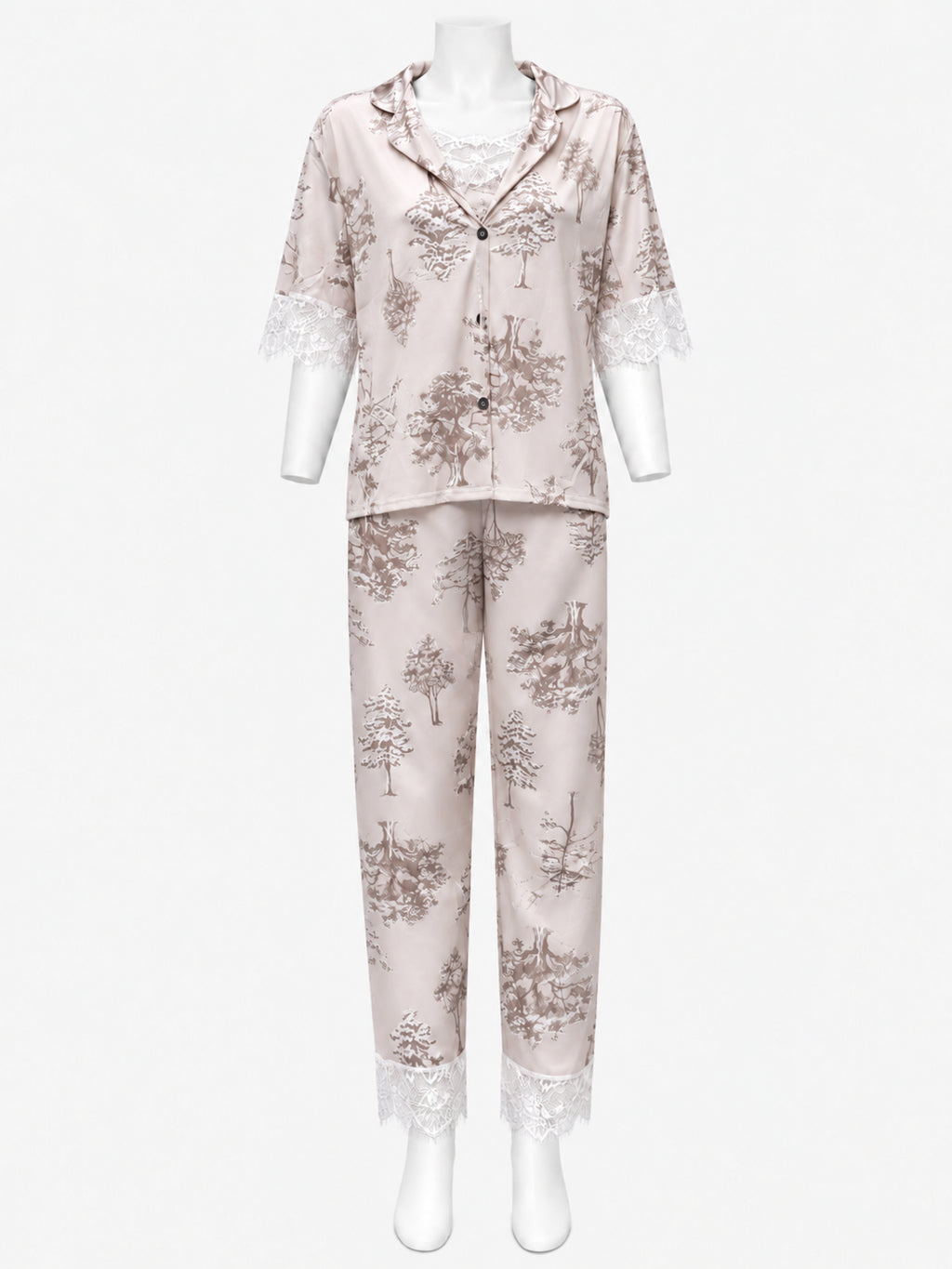 Emanay Blush Pink Print 4-Piece Sleepwear Set