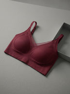 Emanay Ribbed V-Neck Mesh-Detail Bra