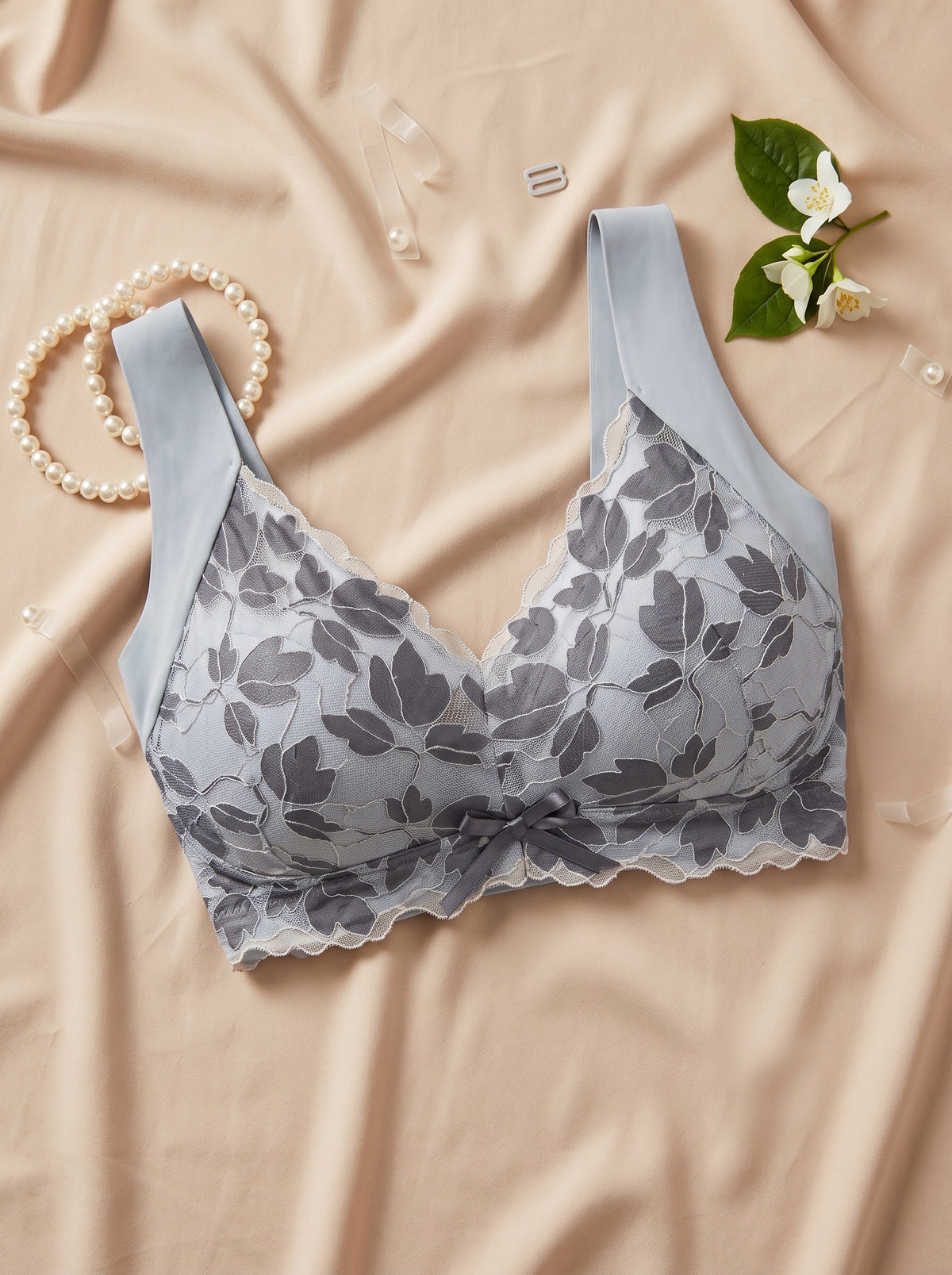 Emanay Floral Net Blouse Bra with Wide Straps