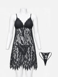 Emanay Black Floral Lace Babydoll & Thong Set